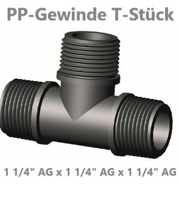 PP Gewinde-T-Stück 90° 1 1/4" AG / AG / AG