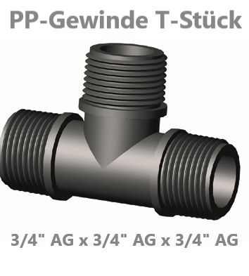 PP Gewinde-T-Stück 90° 3/4" AG / AG / AG