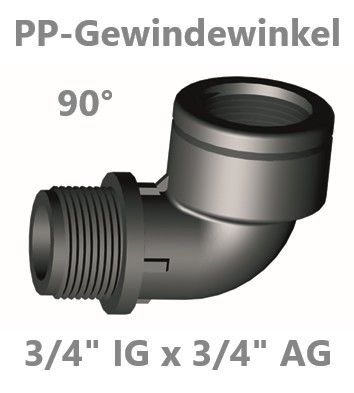 PP Gewindewinkel 90° 3/4" IG x AG