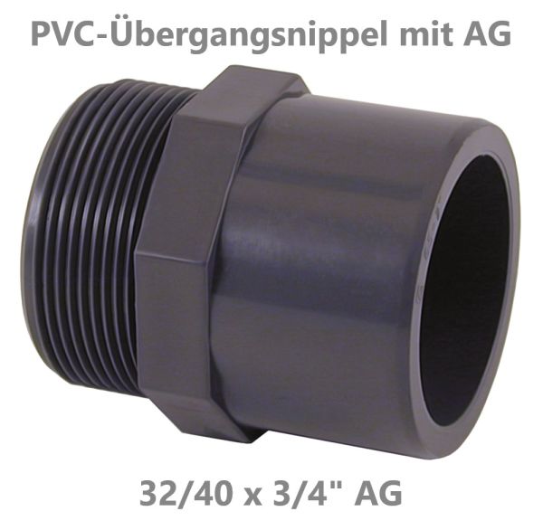 PVC Übergangsnippel AG 32 / 40 x 3/4"