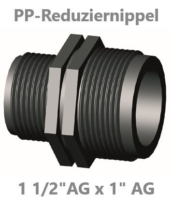 PP Doppelnippel reduziert AG / AG 1 1/2" x 1"