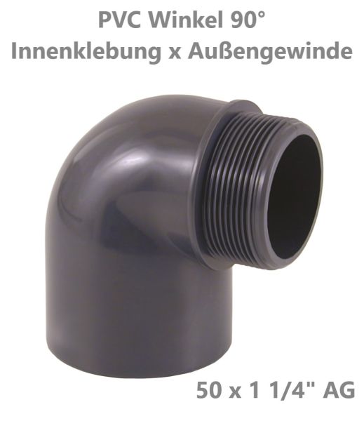 [22021014] PVC Winkel 90° mit Aussengewinde 50 x 1 1/4"