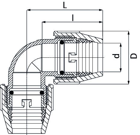 UNIDELTA Klemmverbinder 90° Winkel 75mm DN65 DeltOne Technische Zeichnung