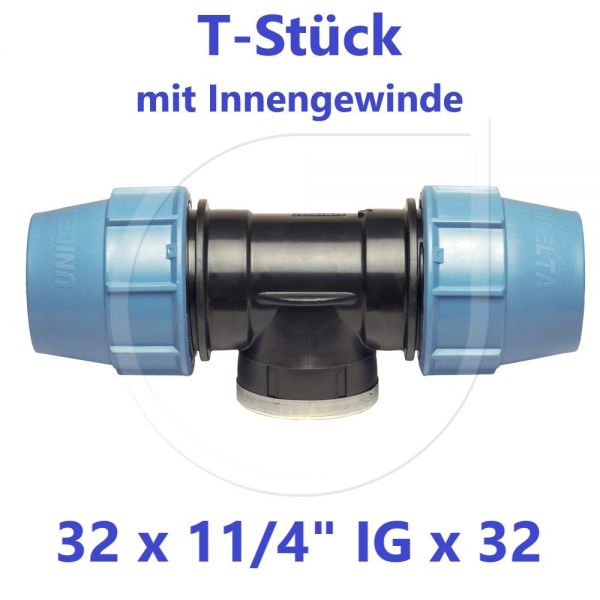 UNIDELTA Klemmverbinder T-Stück mit Innengewinde 32 x 11/4" x 32