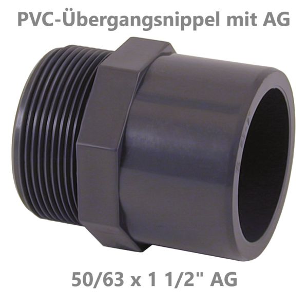PVC Übergangsnippel AG 50 / 63 x 1 1/2"