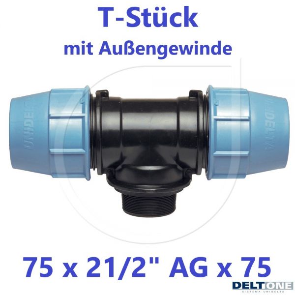 UNIDELTA Klemmverbinder T-Stück mit Außengewinde 75 x 21/2" x 75 DeltOne